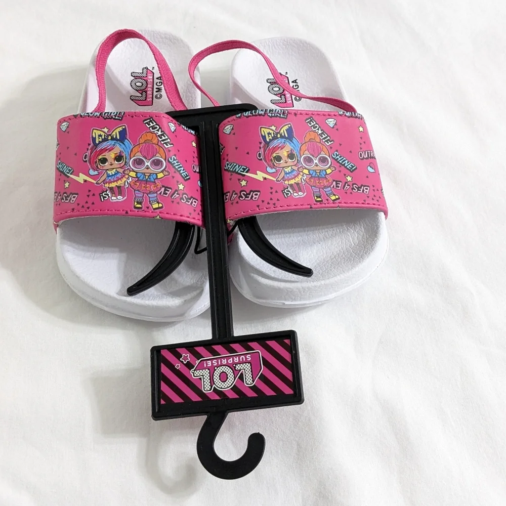 L.O.L. Surprise! Toddler Girls Pink & White Strap Slide Sandals, Size 7, NEW